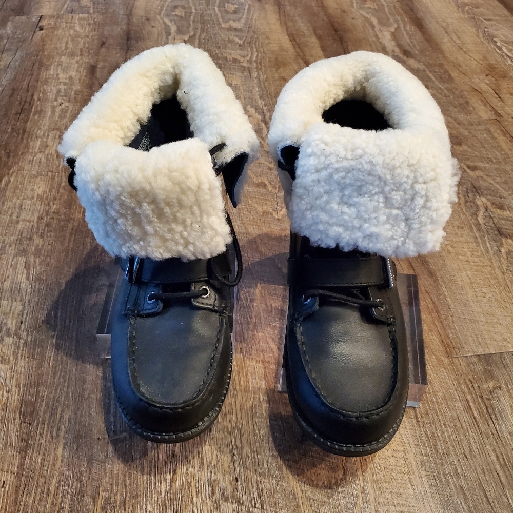 EUC Ralph Lauren Polo BLK Leather/Sherpa Boots 5